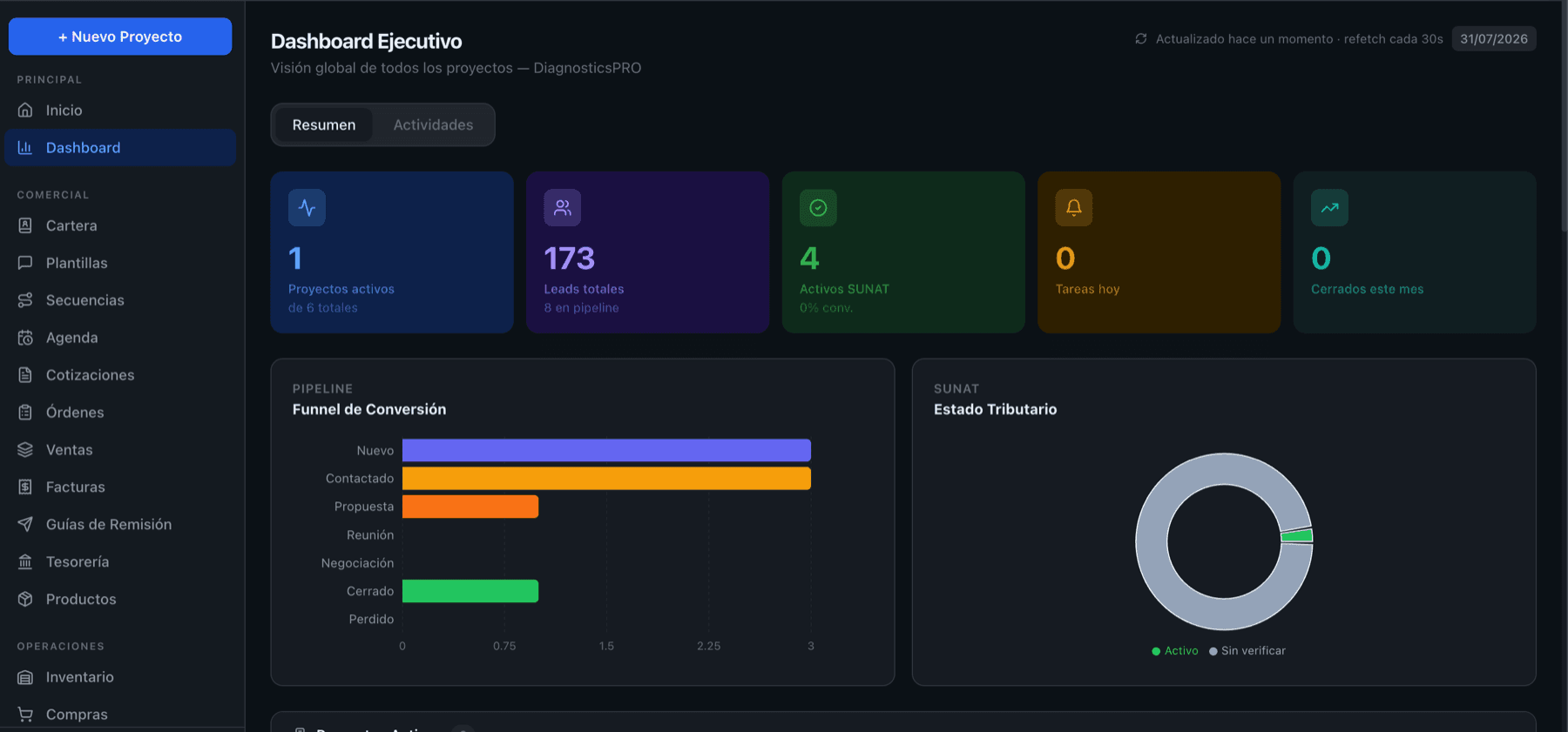 Dashboard ejecutivo desarrollado a medida